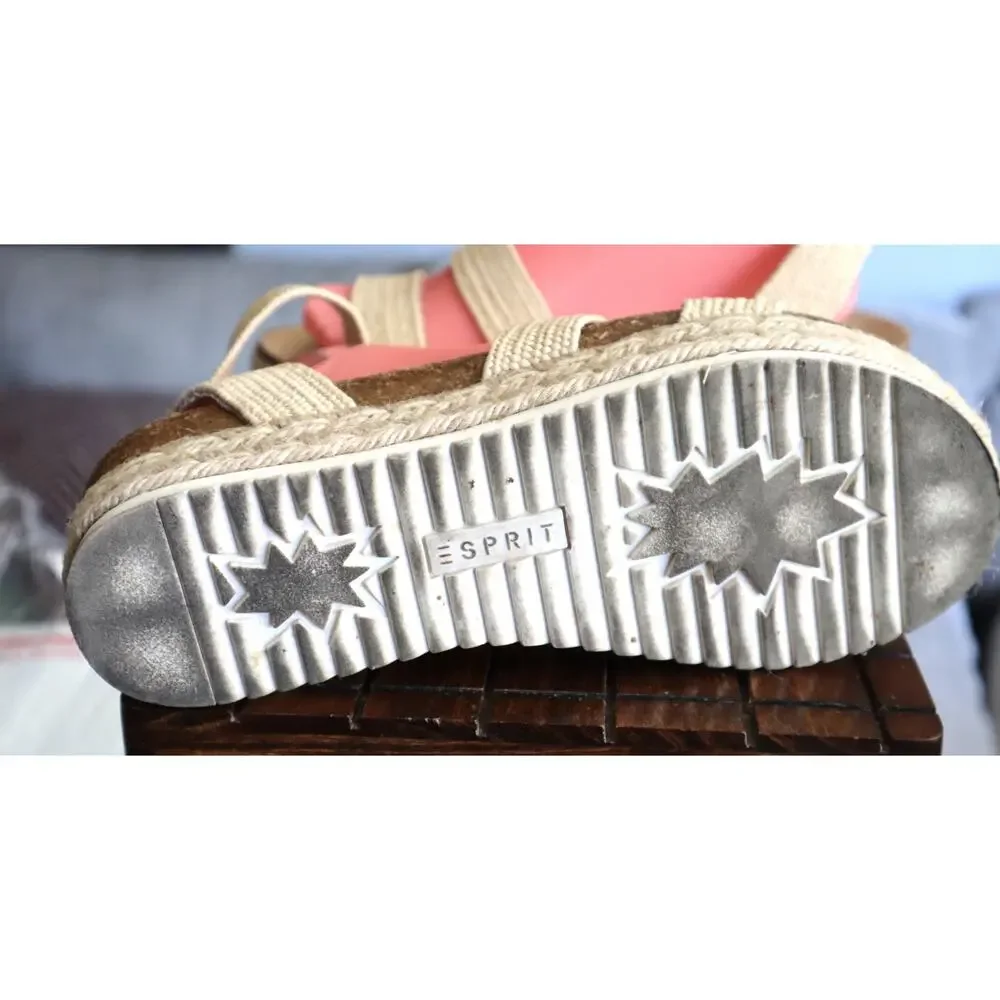 Espirit Gigi Sandals Platform Espadrille Wedge Cream Beige Strappy Open Toe 7.5m
